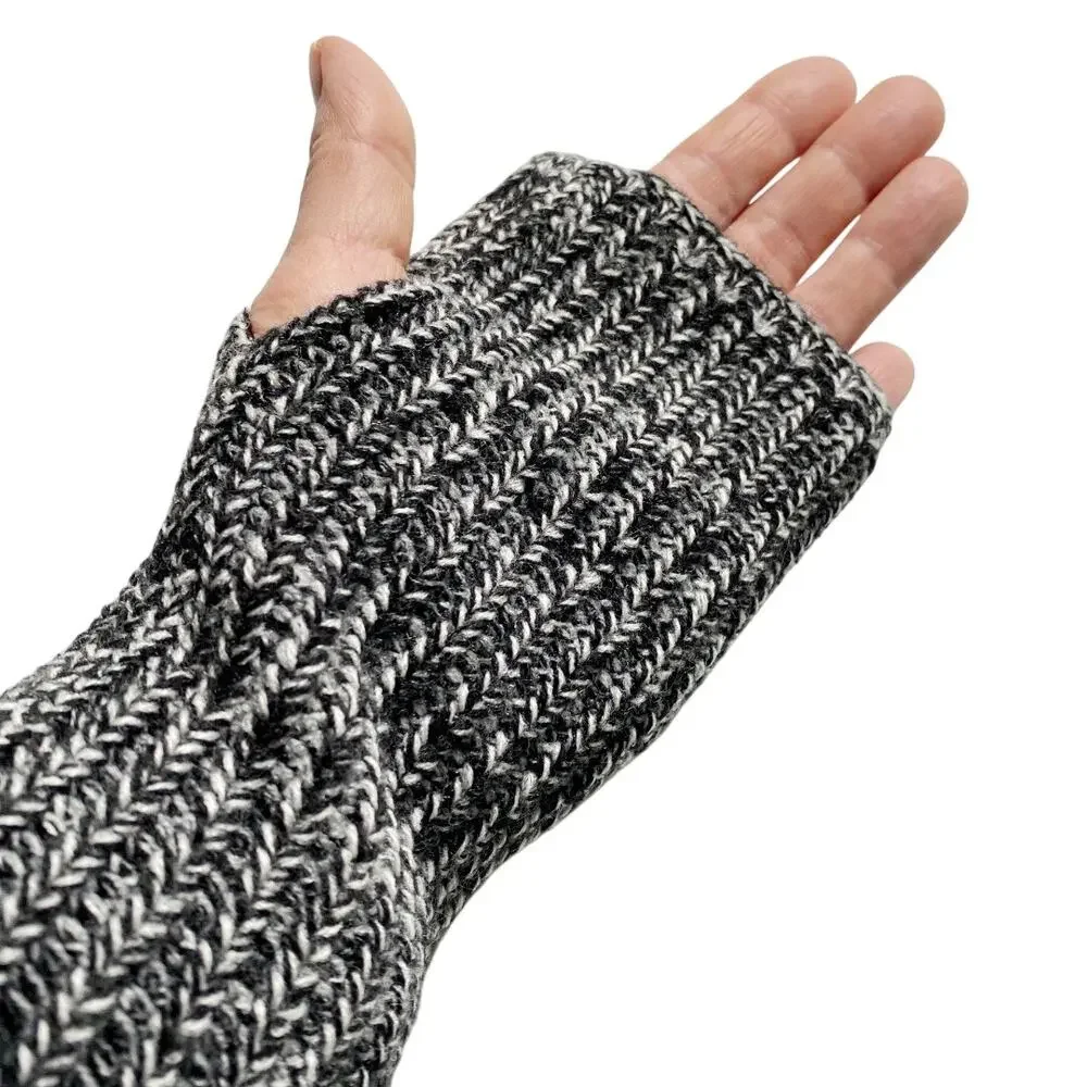 Rebecca Minkoff Black White Knit Fingerless Gloves Arm Warmers